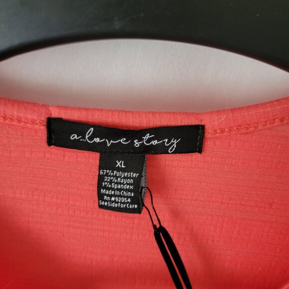 A Love Story Top NEW Coral embellished rhinestones flutter sleeve SIZE XL NWT - Picture 5 of 10